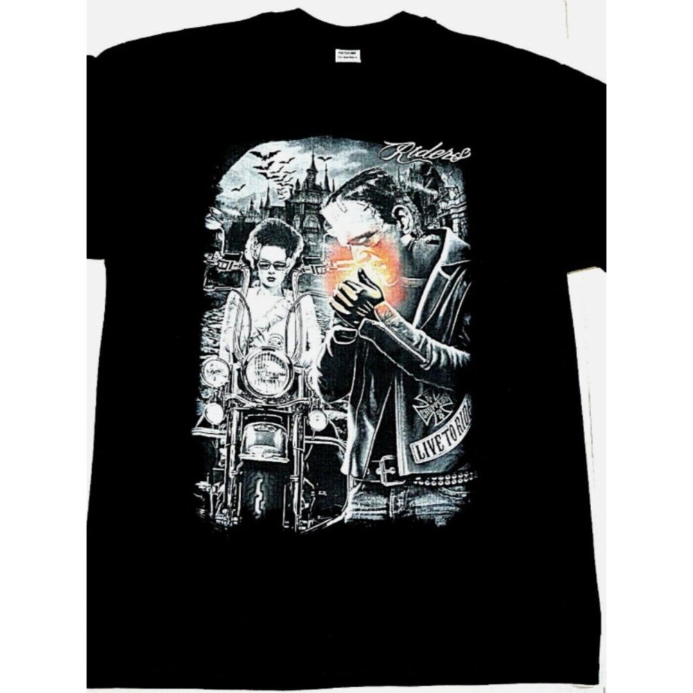 RARE FRANKENSTEIN T-shirt Bride Horror Monster Movie Biker Tee ADULT MENS M